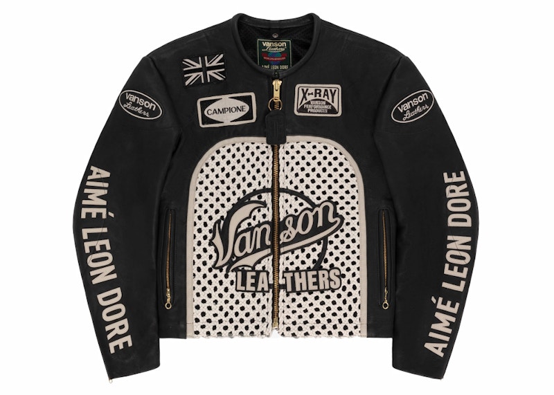 Aime Leon Dore Vanson Raffia Leather Jacket Zwart