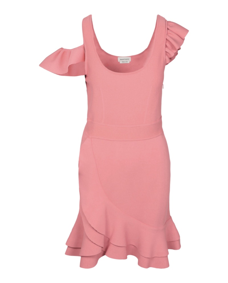 Alexander McQueen Compact Knit Mini Ruffle Dress Roze