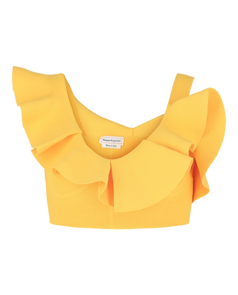 Alexander McQueen Ruffled Asymmetrical Cropped Top Geel