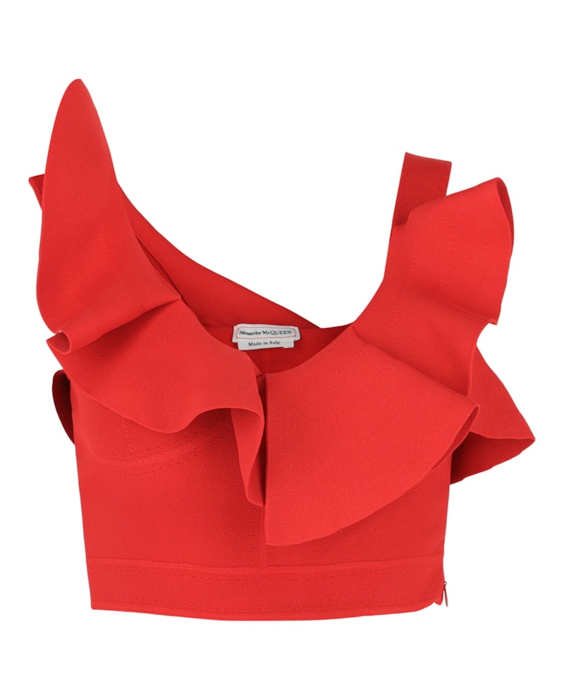 Alexander McQueen Ruffled Asymmetrical Cropped Top Rood
