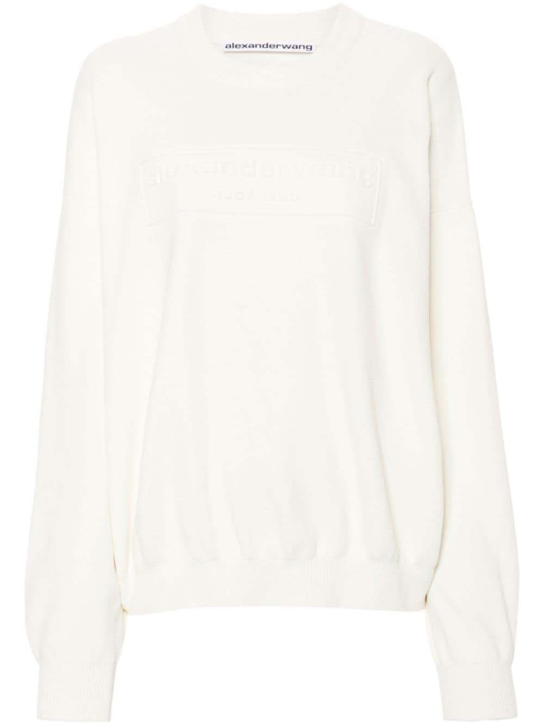 Alexander Wang Embossed Logo Ribbed Pullover Soft Wit