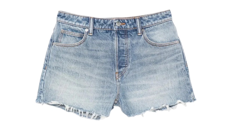 Alexander Wang Women’s Distressed Logo Back Pockets Bite Short Authentic Light Indigo