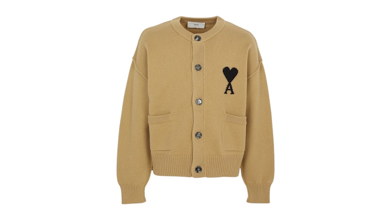 Ami Paris Logo Cardigan Camel