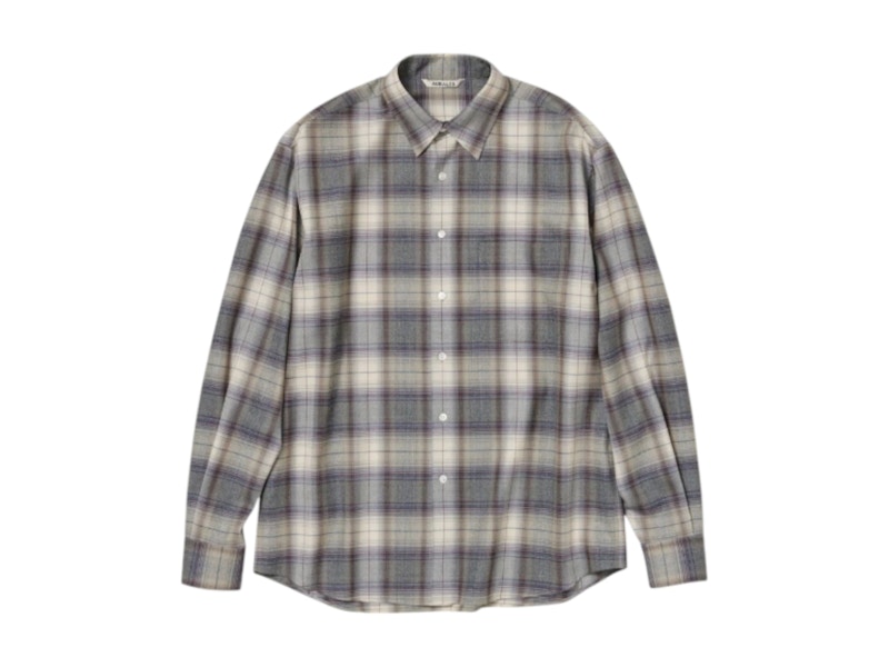 Auralee Super Light Wool Check Shirt Check Grijs