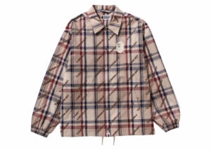 BAPE A Bathing Ape Logo Check Pattern Coach Jacket Beige