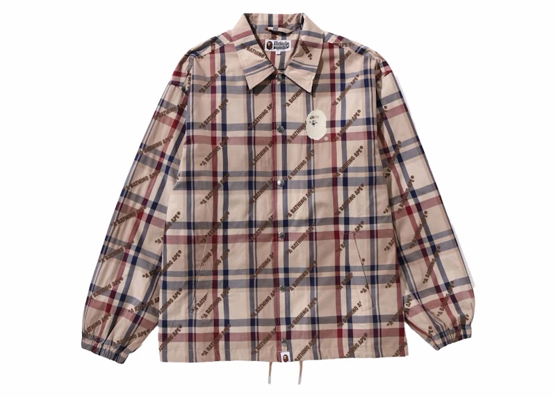 BAPE A Bathing Ape Logo Check Pattern Coach Jacket Beige