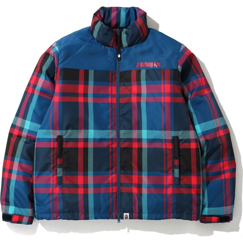 BAPE Check Down Jacket Blauw