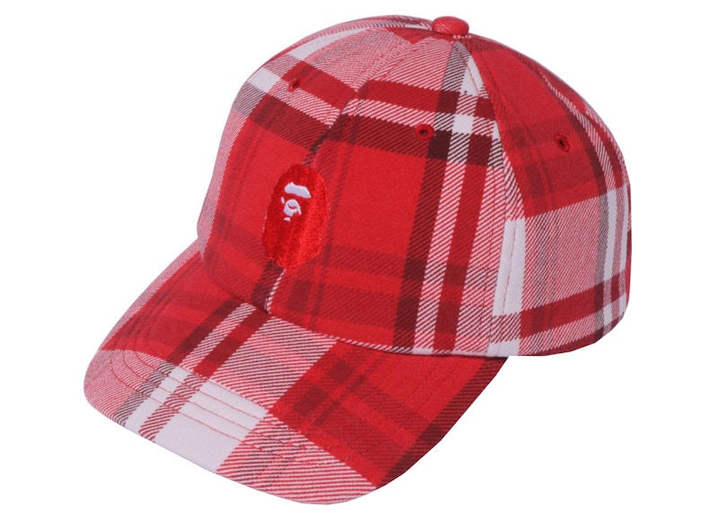 BAPE Check Gift Ape Head Cap Rood