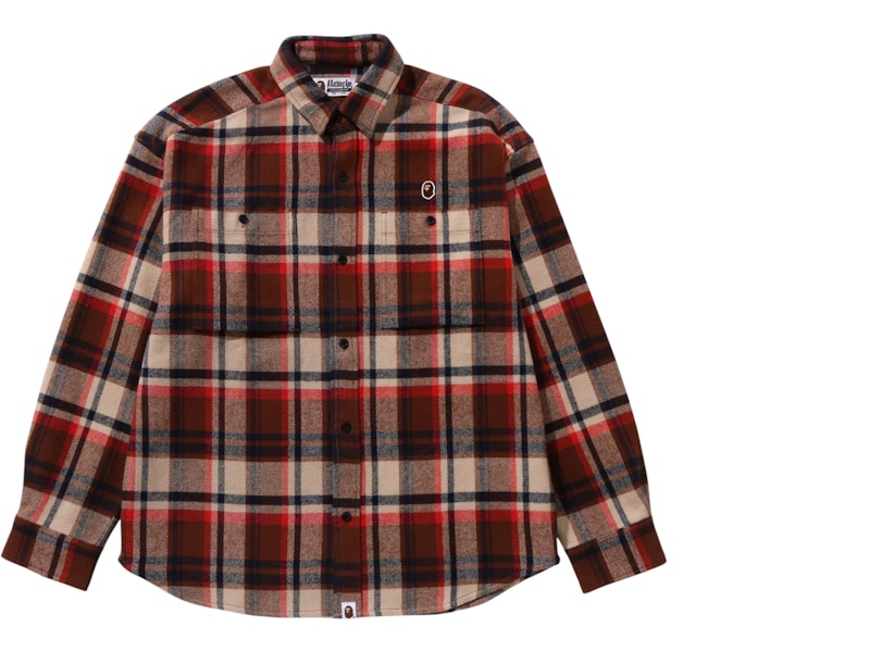 BAPE Check Plaid Print Button Flannel Shirt Rood