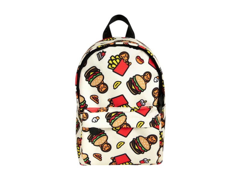 BAPE Fast Food All Print Pattern Mini Backpack Ivory Wit