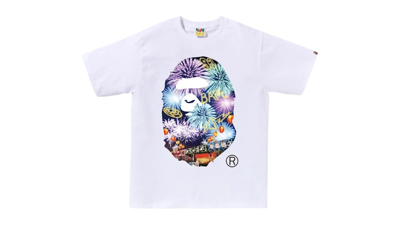 BAPE Firework Ape Head Photo Tee Wit