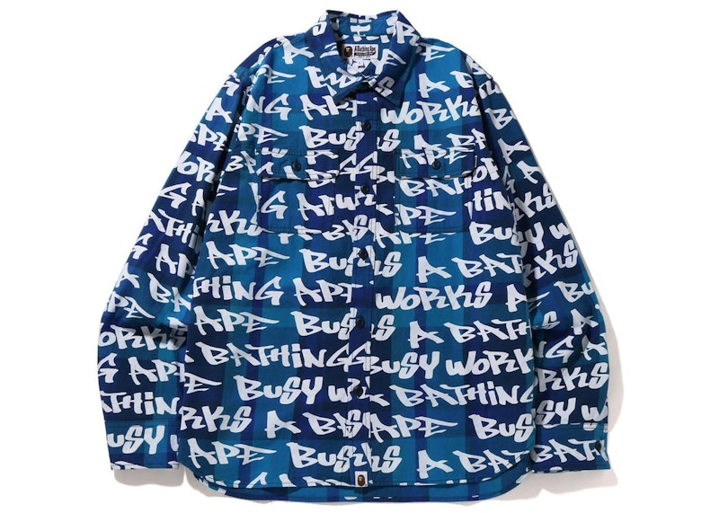 BAPE Graffiti Check Shirt Blauw