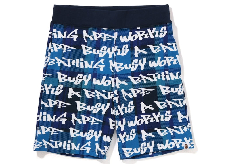 BAPE Graffiti Check Shorts Blauw