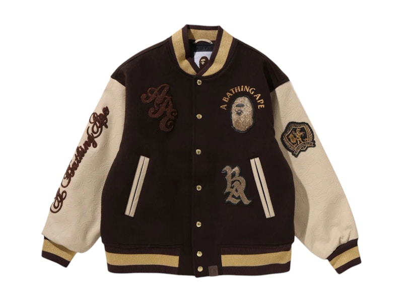 BAPE Line Camo Multi Logo Wool Varsity Jacket Bruin