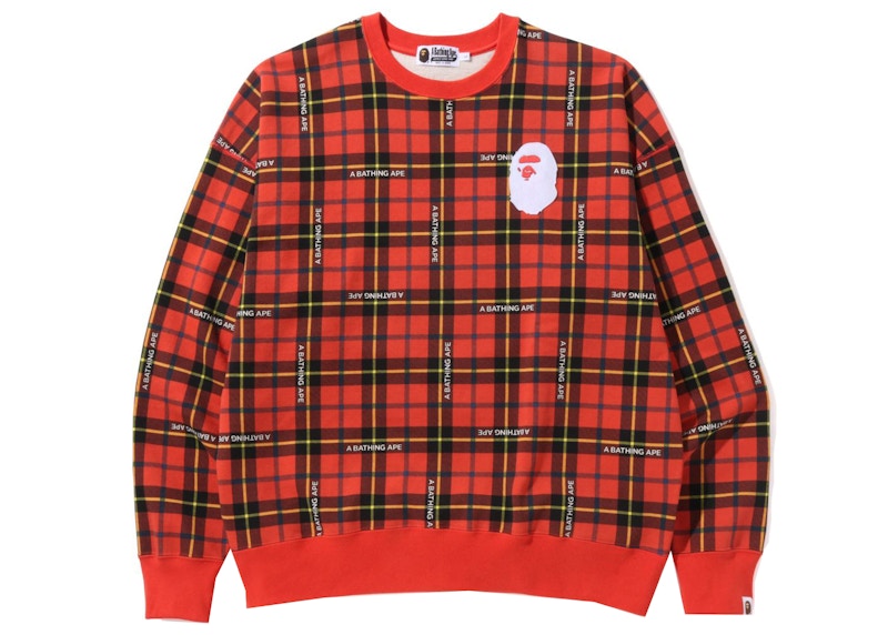 BAPE Logo Check Loose Fit Crewneck Rood