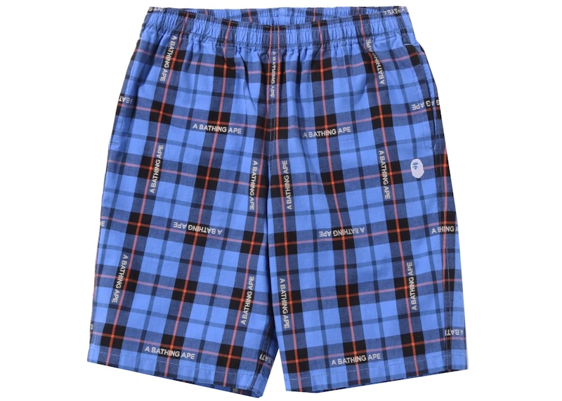 BAPE Logo Check Shorts Blauw