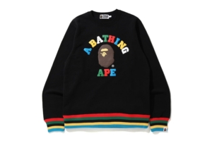 BAPE Multi Color Letters College Line Rib Crewneck Zwart