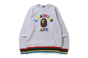 BAPE Multi Color Letters College Line Rib Crewneck Grijs