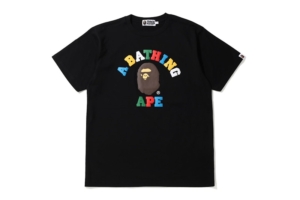 BAPE Multi Color Letters College Tee Zwart