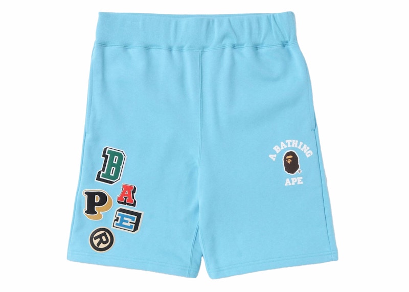 BAPE Multi Fonts Sweat Shorts Sax
