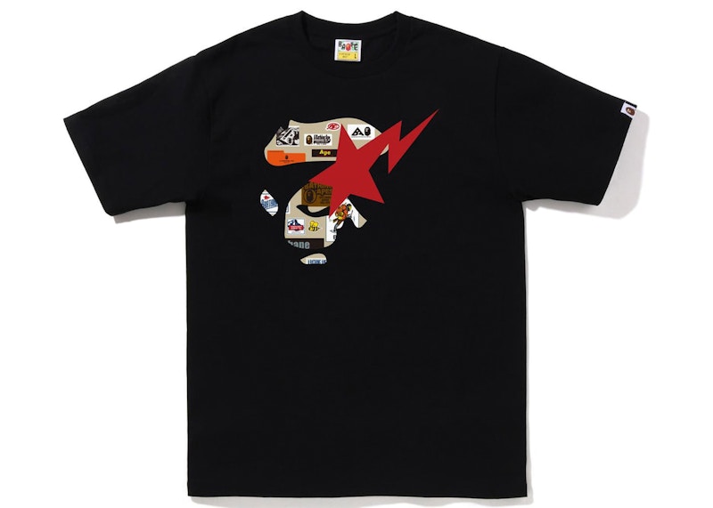 BAPE Multi Label Ape Face Tee Zwart