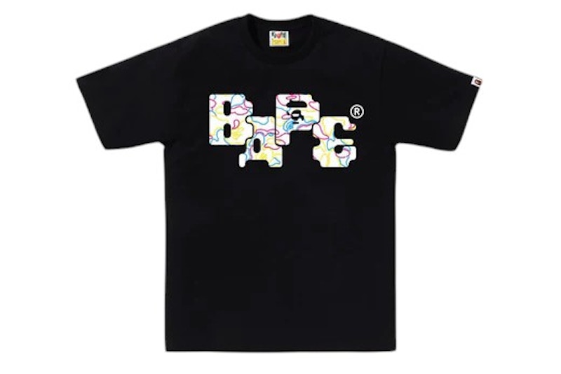 BAPE Neon Camo 8Bit Logo Tee Zwart