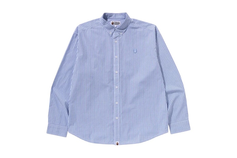BAPE One Point Checked Poplin L/S Shirt Blauw