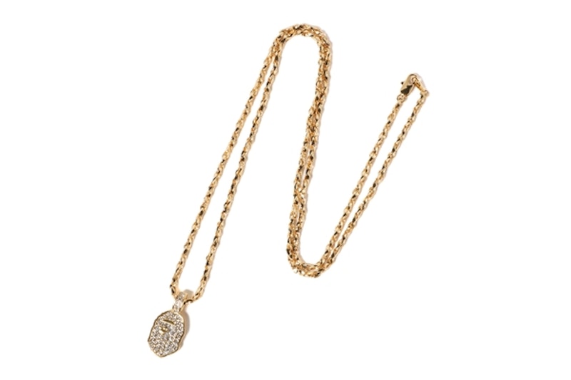 BAPE Rhinestone Ape Head Necklace Goud