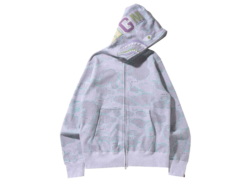 BAPE Text Code Camo Shark Full Zip Hoodie Grijs
