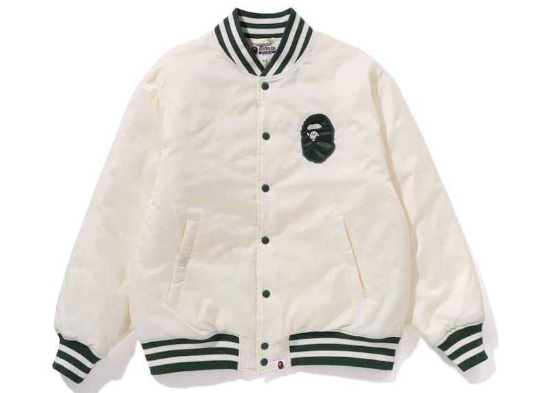 BAPE Tonal Solid Camo Padded Varsity Jacket Ivory Wit