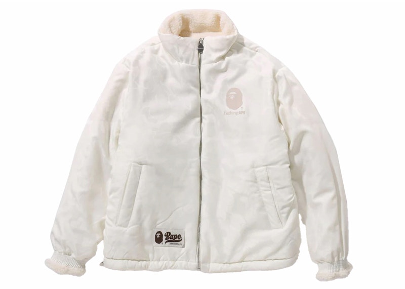 BAPE Tonal Solid Camo Sherpa Reversible Jacket Ivory Wit