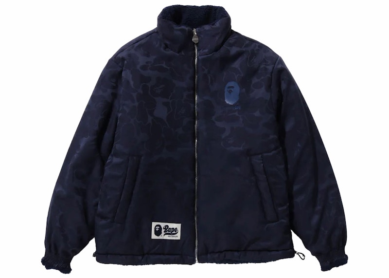 BAPE Tonal Solid Camo Sherpa Reversible Jacket Blauw