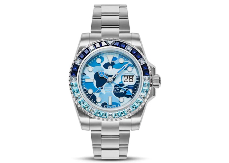 BAPE Type 2 ABC Camo Crystal Stone BAPEX Watch Blauw