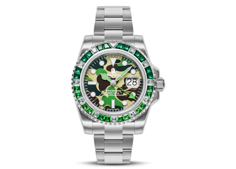 BAPE Type 2 ABC Camo Crystal Stone BAPEX Watch Groen