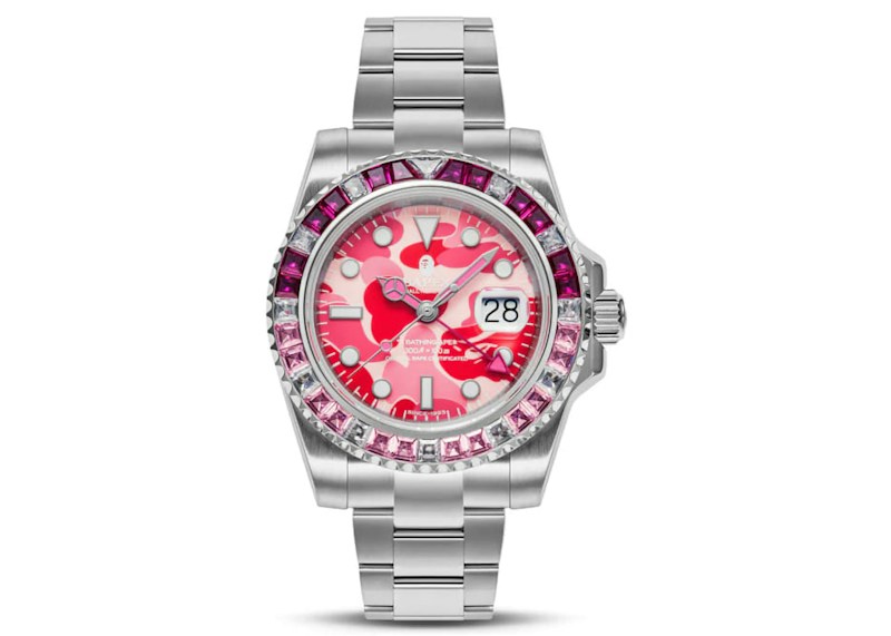 BAPE Type 2 ABC Camo Crystal Stone BAPEX Watch Roze