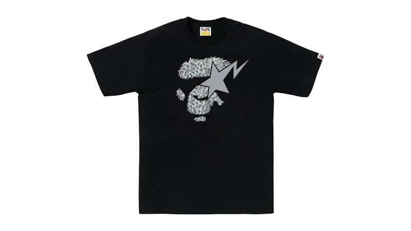 BAPE Wild Leopard Pattern Ape Face Sta Tee Zwart