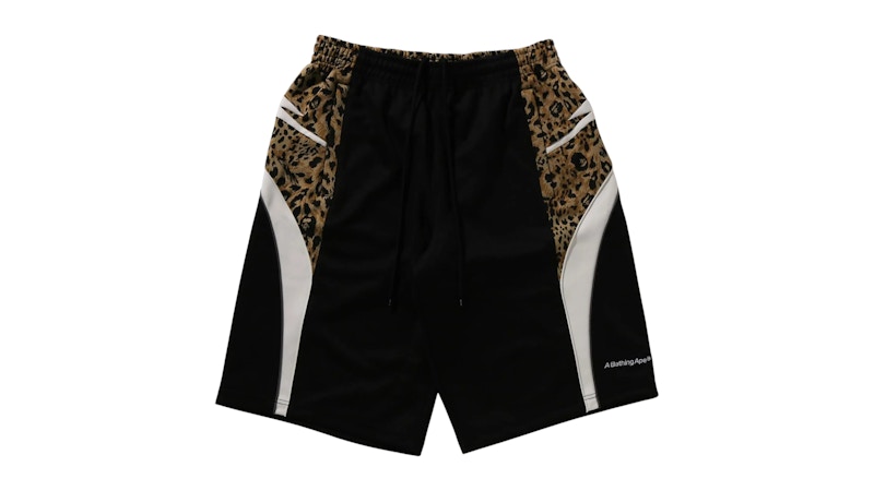 BAPE Wild Leopard Pattern Knee Length Oversized Fit Track Shorts Zwart