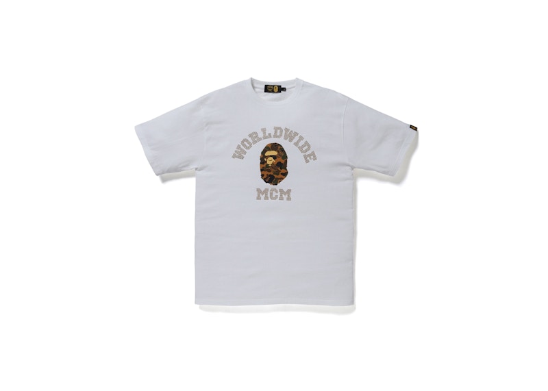 BAPE x MCM Rhinestone College Tee Wit