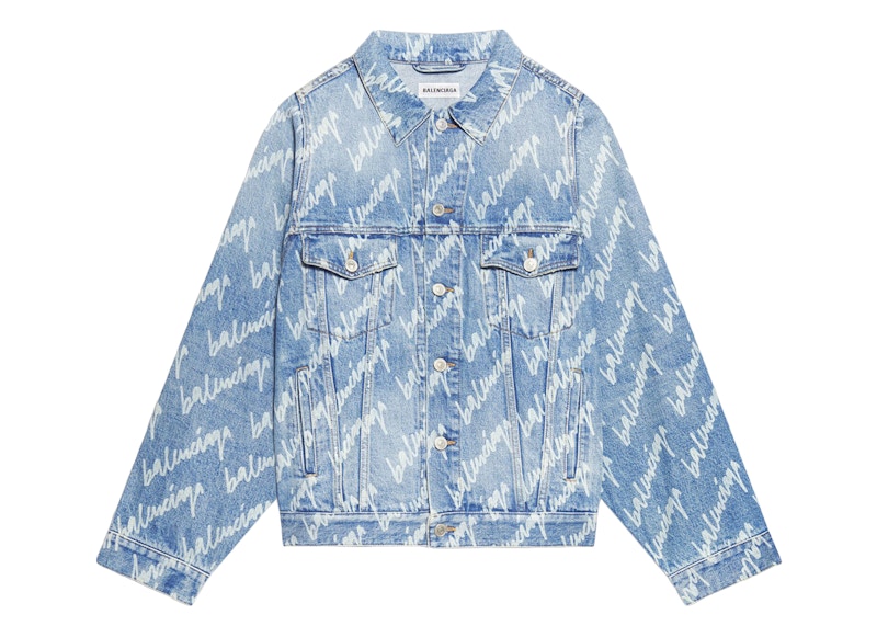 Balenciaga All Over Logo Oversized Jacket Indigo