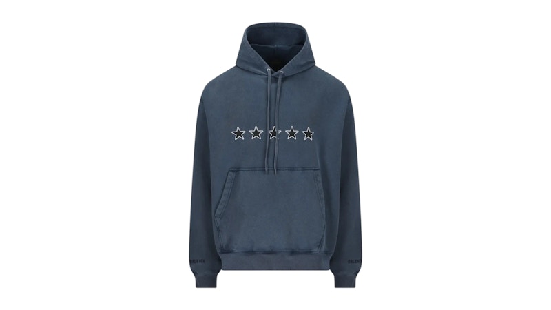 Balenciaga Oversized Drawstring Hoodie Washed Marineblauw