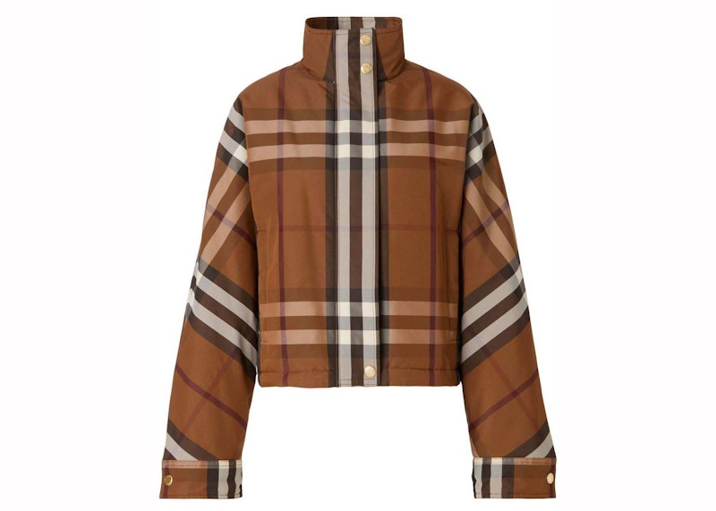 Burberry Check Funnel-Neck Cropped Jacket Bruin