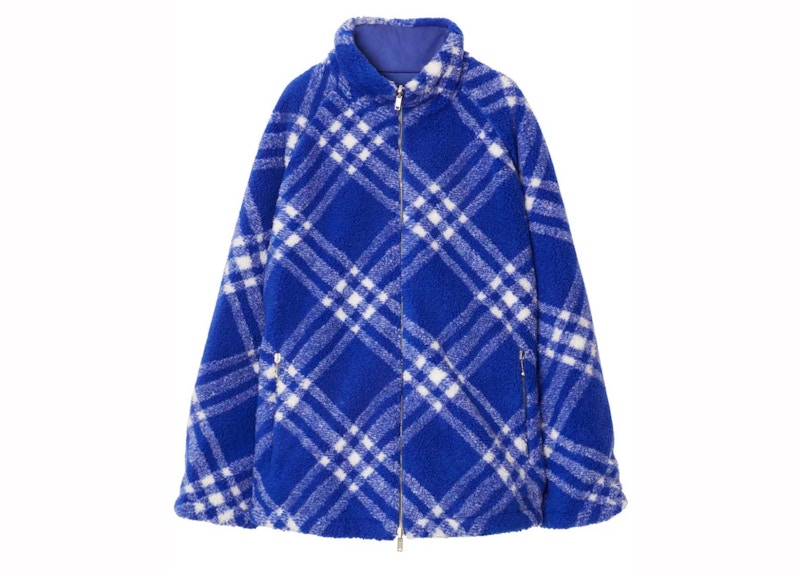 Burberry Check-Pattern Fleece Jacket Cobalt Blauw