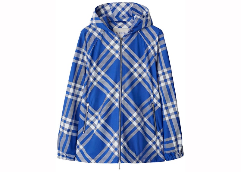 Burberry Check-Pattern Hooded Jacket Cobalt Blauw