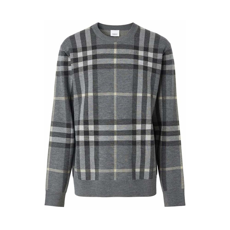 Burberry Check-Pattern Wool-Silk Sweater Grijs