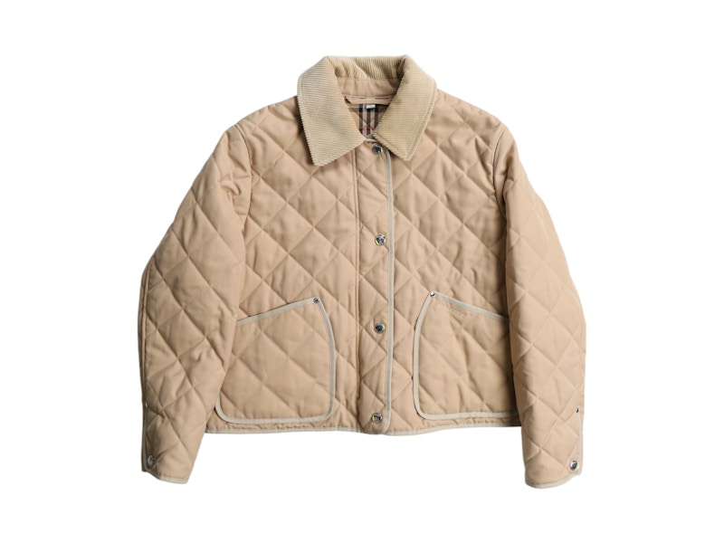 Burberry Check Wool Blend Quilted Jacket Soft Fawn