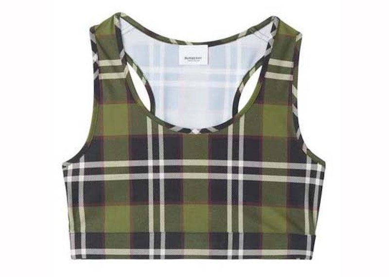 Burberry Checked Cropped Tank Top Groen