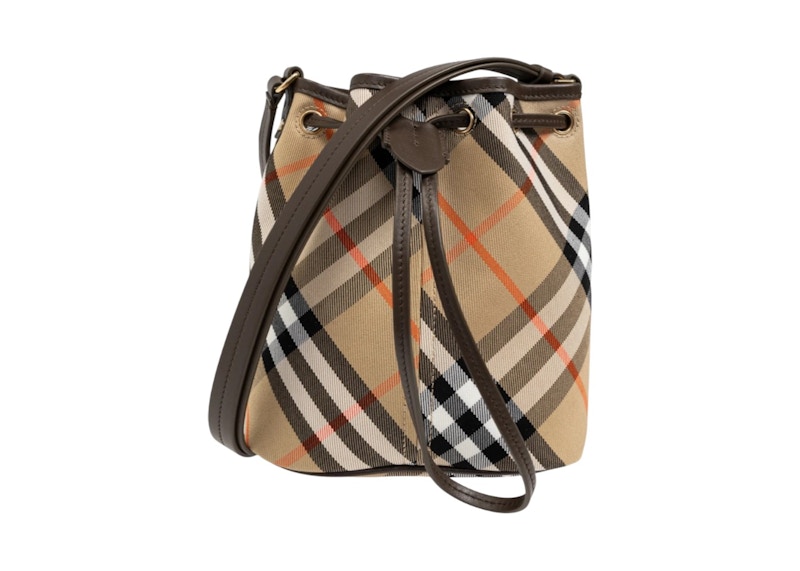 Burberry Checked Drawstring Bucket Bag Bruin