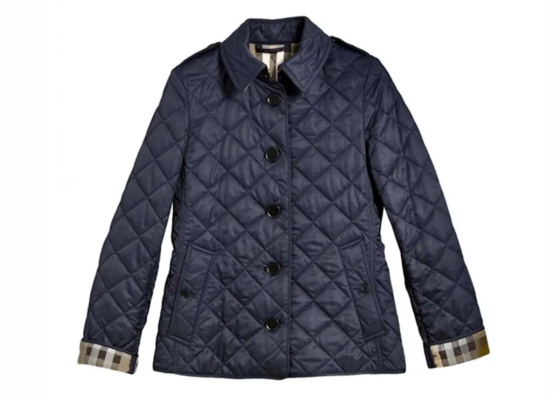 Burberry Diamond Quilted Jacket Check Marineblauw