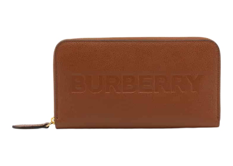 Burberry Embossed Leather Zip-Around Wallet Tan