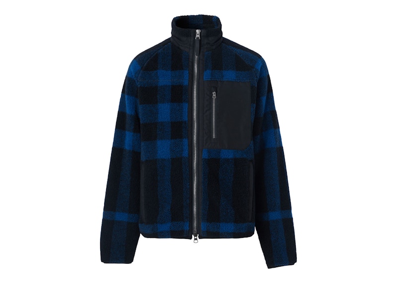 Burberry Exploded Check Fleece Funnel Neck Jacket Deep Royal Zwart